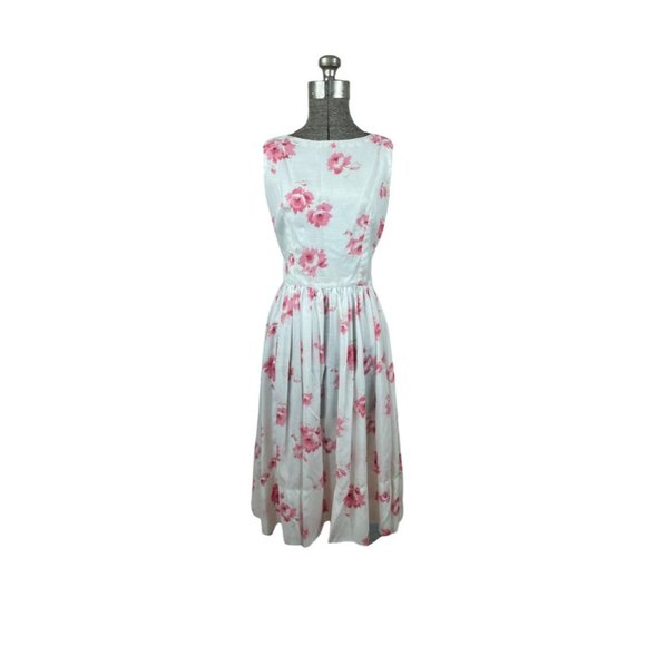 1960s pink floral dress semi sheer batiste watercolor print Size S - Picture 4 of 6